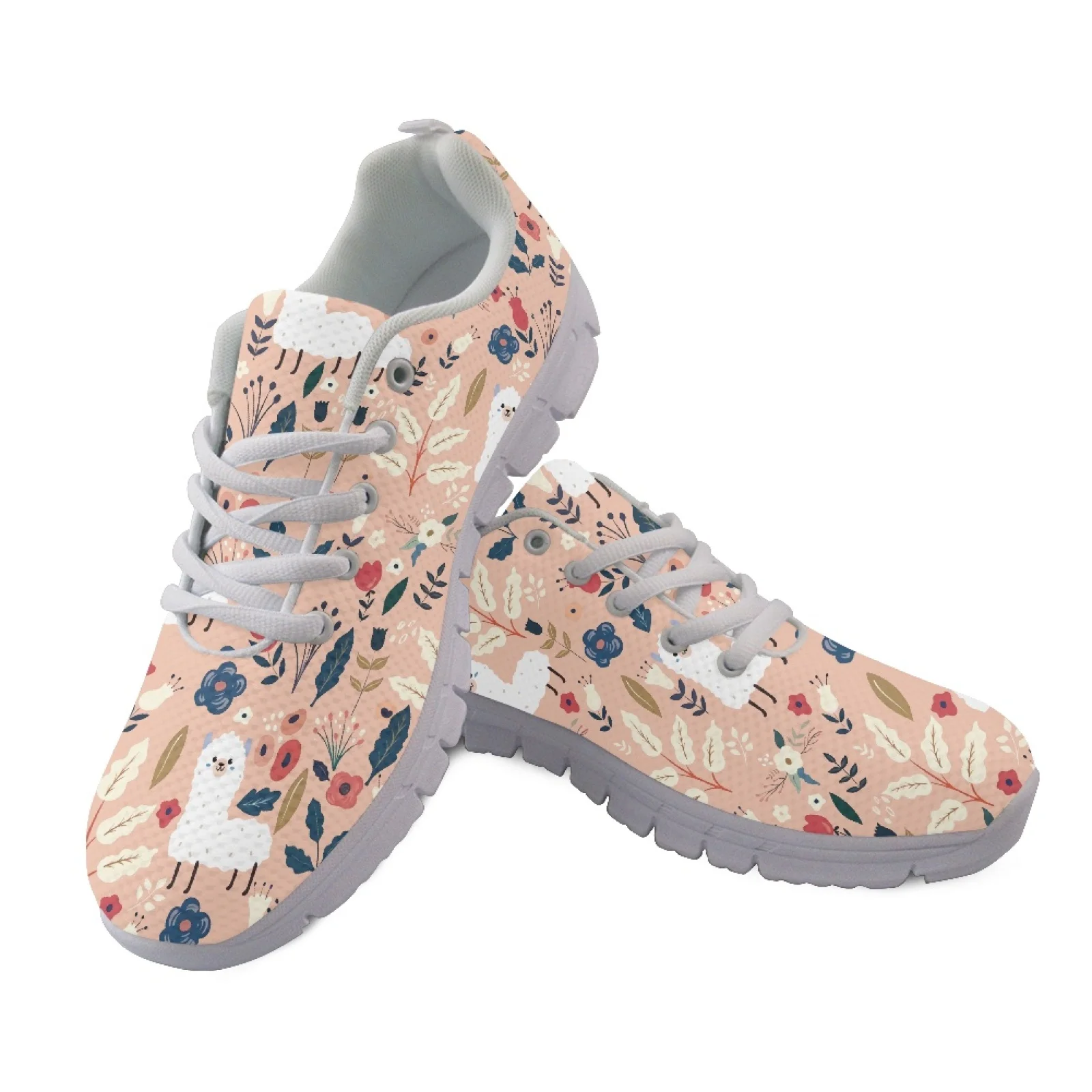 Coloranimal Anti-Slip Comfortable Athletic Trainers for Womens Mens Sports Tennis Shoes for Camping Cute Llama Floral