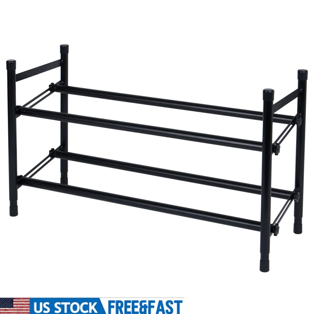 

2 Tier Expandable Shoe Rack Adjustable Stackable Storage Organizer 6 to 12 Pairs Easy Assembly Durable Metal Design