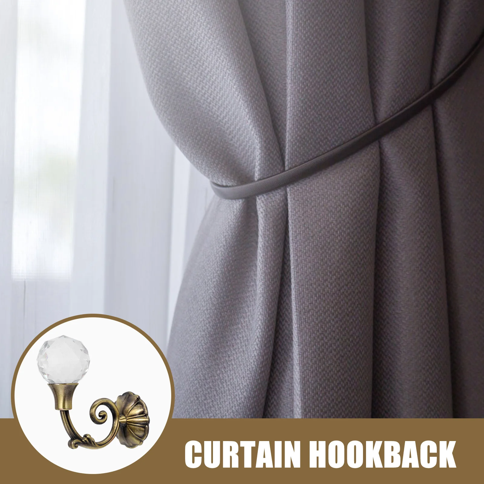 

2Pcs Curtain Holdback Hooks Bronze Crystal Ball Metal Wall Mount Curtain Tieback Decorative Holdbacks Vintage Style Home Decor