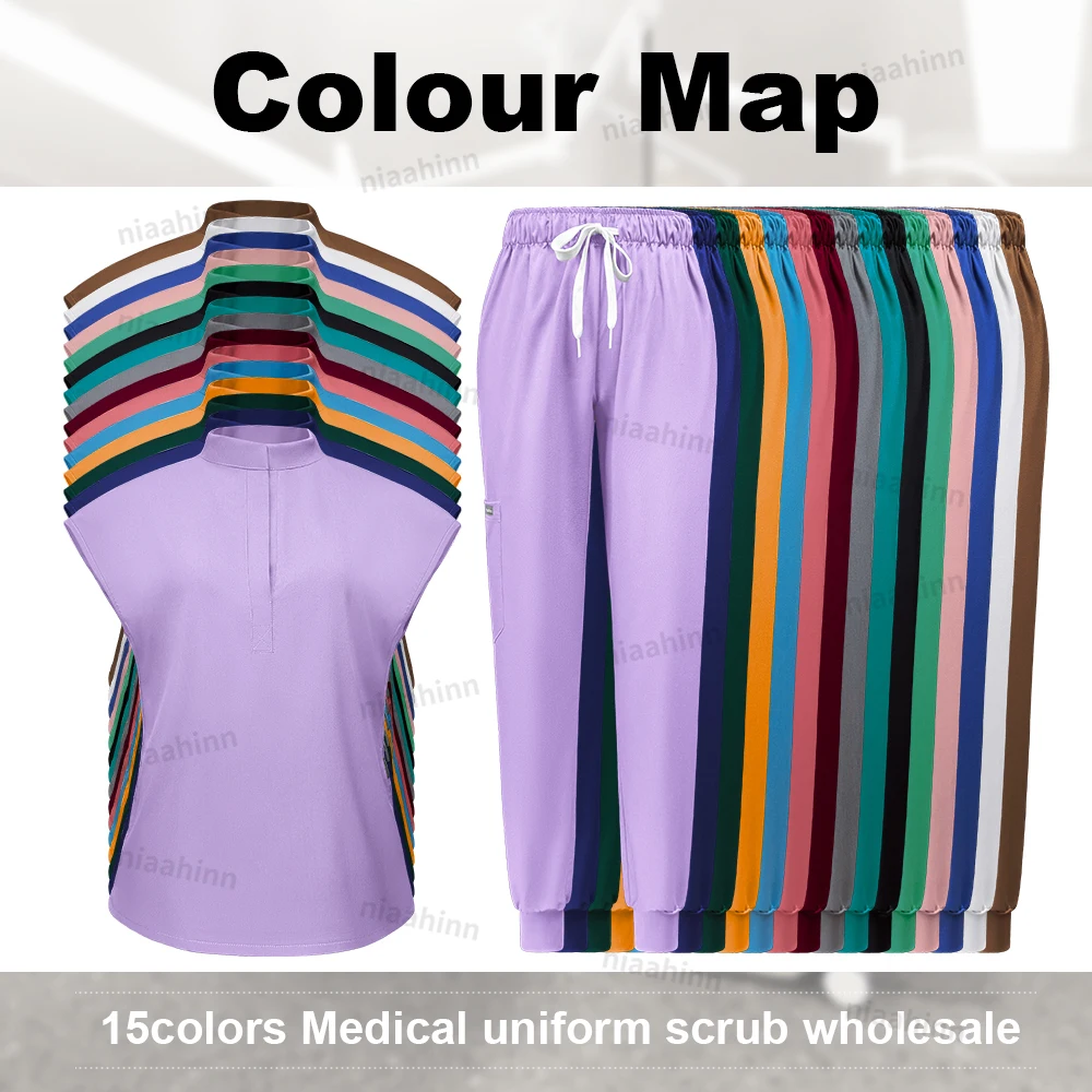 Niaahinn Scrubs Gorąca sprzedaż Jogger Scrub Sets Women Solid Color Oddychająca odzież robocza Płaszcz laboratoryjny Uniform Szpital Lekarz Odzież robocza