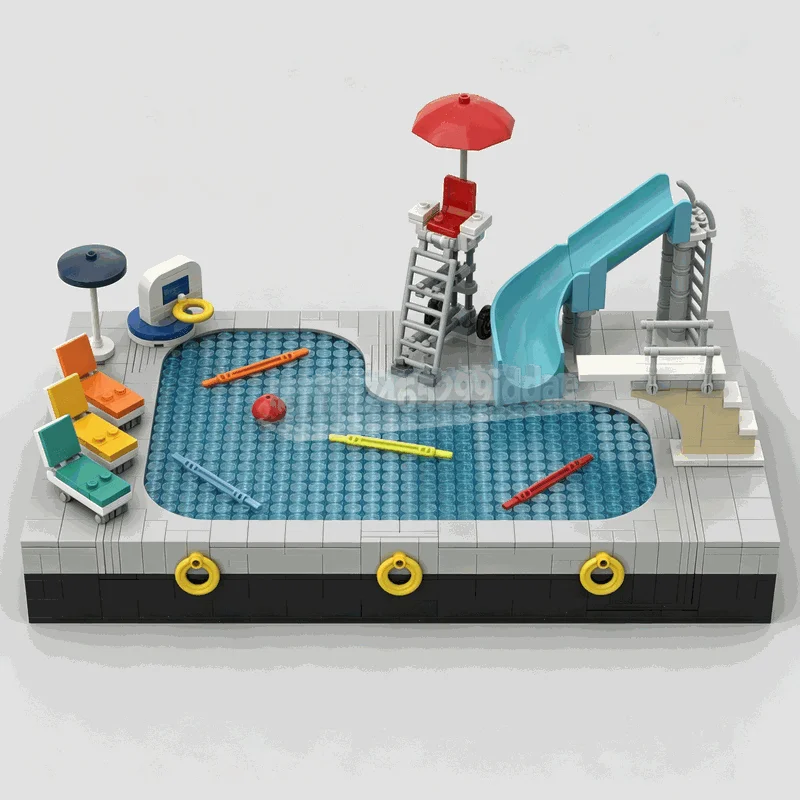 NEW 2939PCS Public Swimming Pool Water Park Model MOC Building Blocks DIY Creative Assembly Puzzle Educational Toy Popular Gift