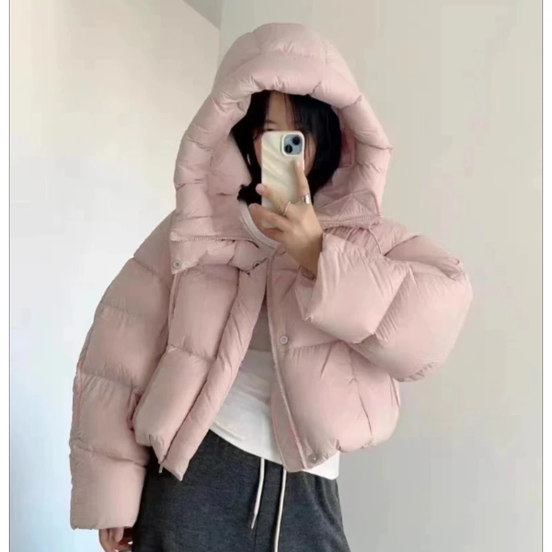 Short Women Jacket 2024 New Coats Down Hooded Thick Warm Puffer Jacket Loose Korean Parkas Quilted Outerwears Winter Coat Female