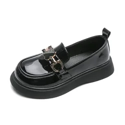 Girls Leather Shoes for School Party Wedding Kids Black Loafers Slip-on Children Flats Fashion British Style Retro Kids Loafers