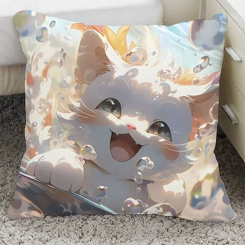 Cute Cat Pillowcase Dormitory Decoration Office Living Room Sofa Home Pillowcase40x40cm 16x16Inch ，45x45cm 18x18Inch