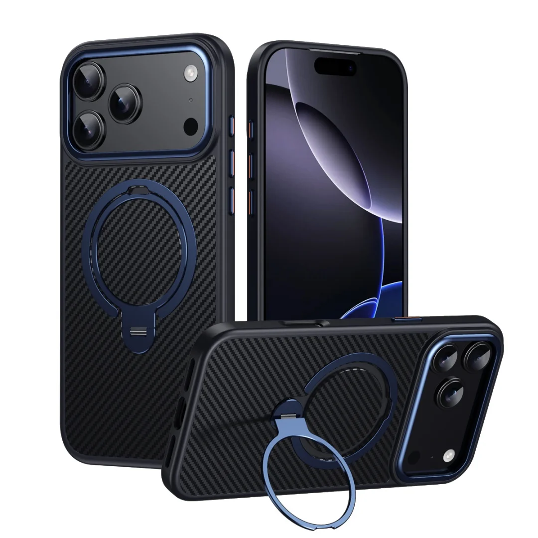 

Premium Protective Carbon Fiber Anti-Scratch Case for IPhone 17 Pro Max Air 17Pro Magsafe with 360°Rotating Bracket Holder Cover
