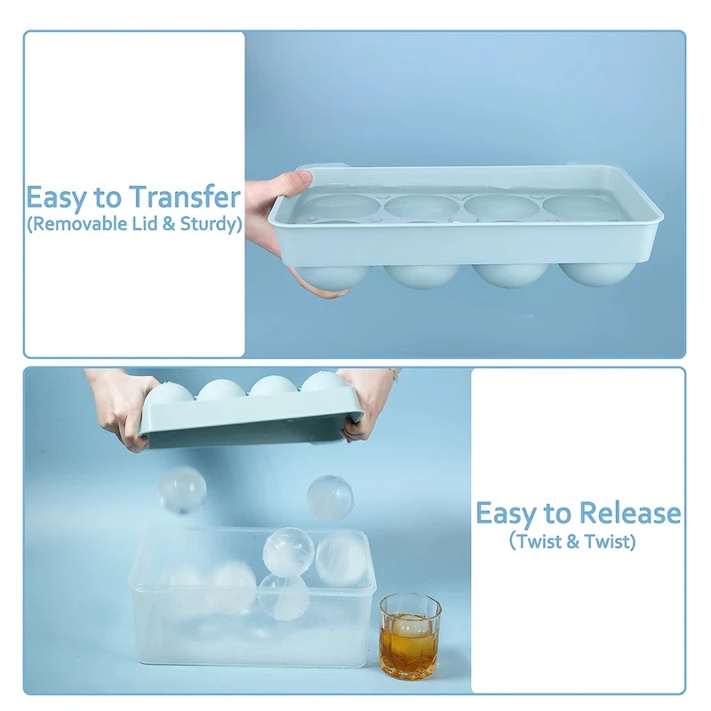 Ice-Cube Tray, 2 Pack Sphere Ice-Cube Mold With Bin&Tong, Leak-Free Round Ice-Cube Mold