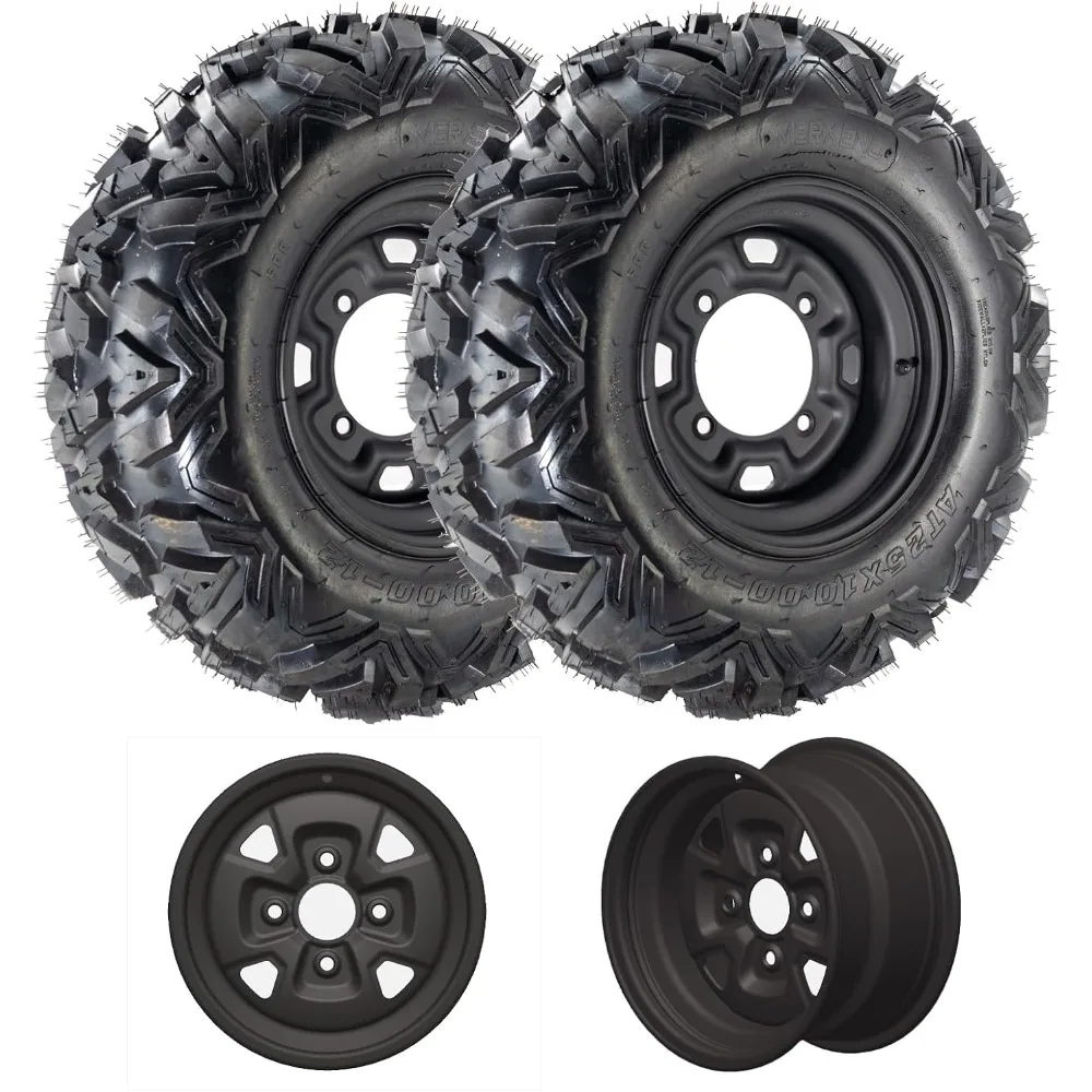 2PCS 25x10x12 Off Road Tire Wheel Assembly with 4+3 Offset for ATV UTV Quad Vehicles and Outdoor Riding Applications