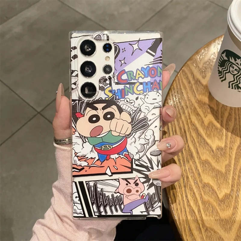 Cute Crayon Shin-chan Holder Phone Case For Samsung Galaxy S22 S23 S24 S25 S26 Ultra Note 10 20 Plus Comic Shinchan Cover