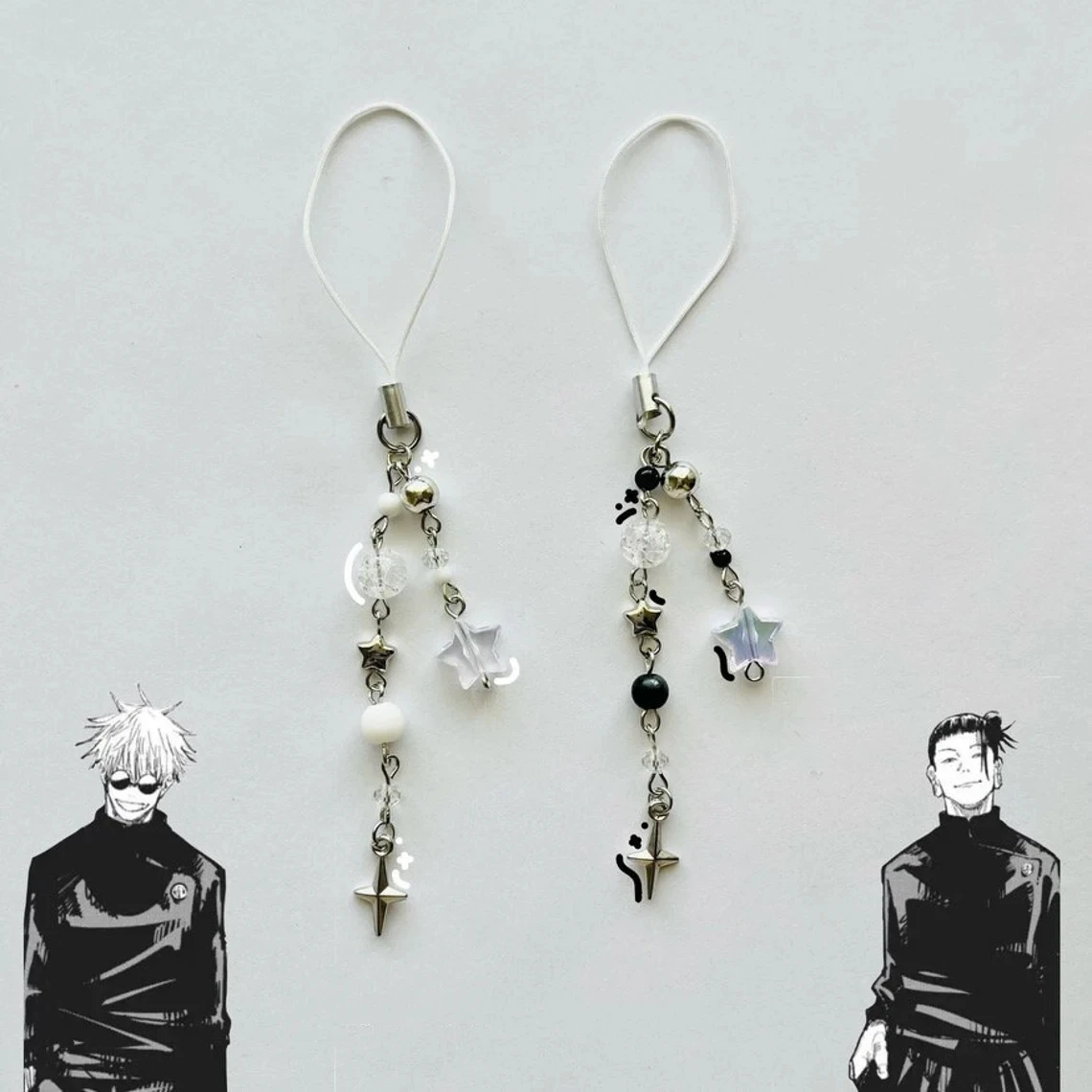 

jujutsu kaisen phone charm | gojo and geto phone charm | satosugu matching jewelry | beaded phone charm | cute keychain | anime