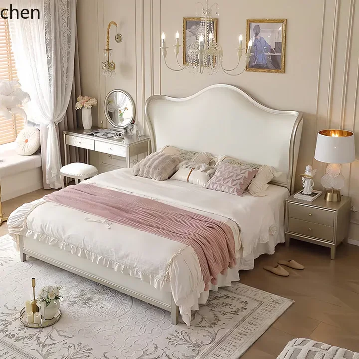 DSA Wood 1.8m Master Bedroom Large Bed Light Luxury High-end Double Yuanbao Bed Princess Wedding Bed