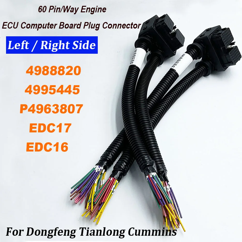 

60 Pin/Way L/R Side Engine Computer Board ECU Plug Connector Wire Harness Cable EDC17 EDC16 4988820 4995445 P4963807 For Cummins