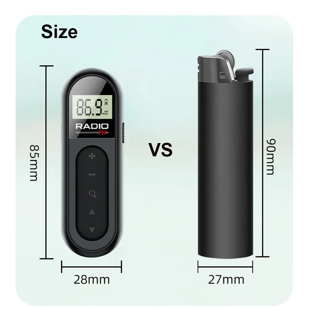 วิทยุ FM พกพาขนาดเล็กพกพาสะดวกพร้อมตัวรับสัญญาณวิทยุแบบคลิปพร้อมจอแสดงผล LCD แบ็คไลท์76-108MHz Walkman พร้อมหูฟัง3.5mm แบบมีสาย