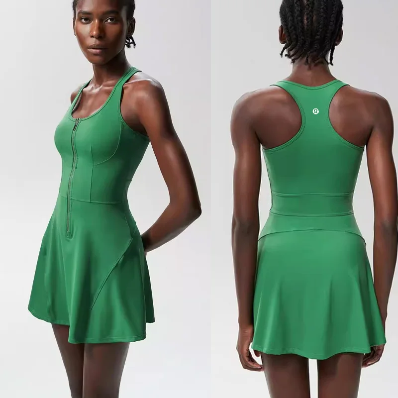 

Zipper Sports Tennis Dresses Women Fitness Running Dresses Quick Dry Dresses