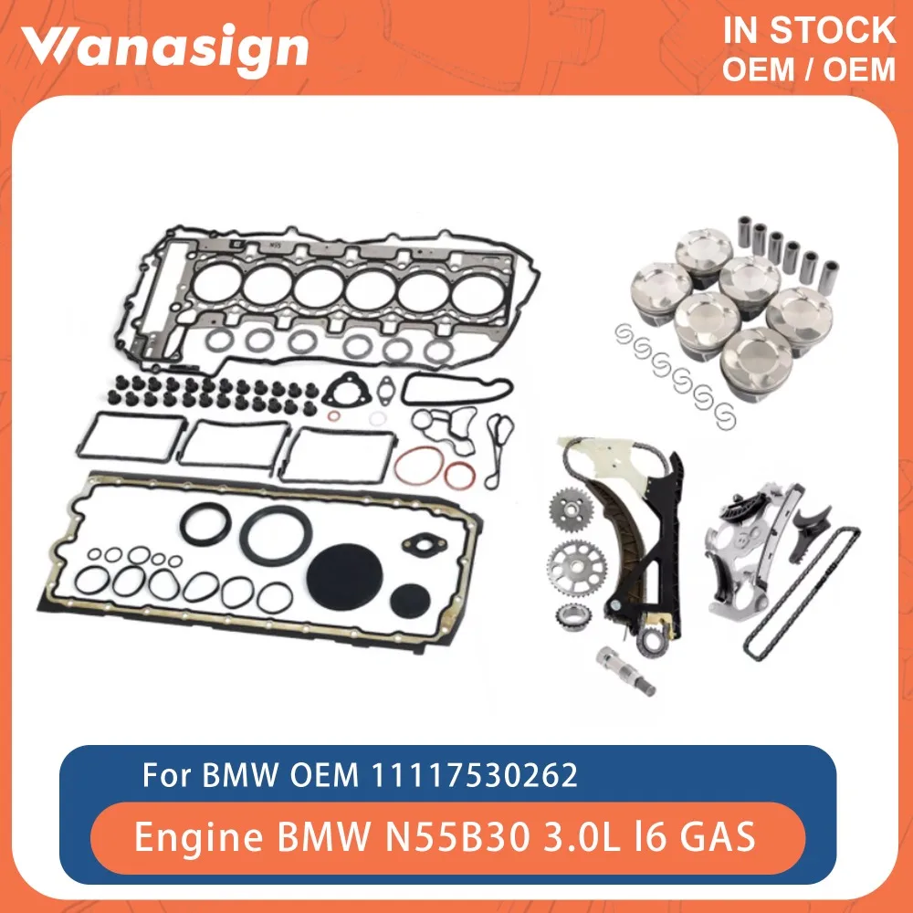 

Engine Head Gasket Set Timing Chain Kit Piston & Ring Set Fit 3.0 L For BMW X3 X4 X5 X6 Z4 E82 E88 M235i N55 N55B30 3.0L l6 GAS
