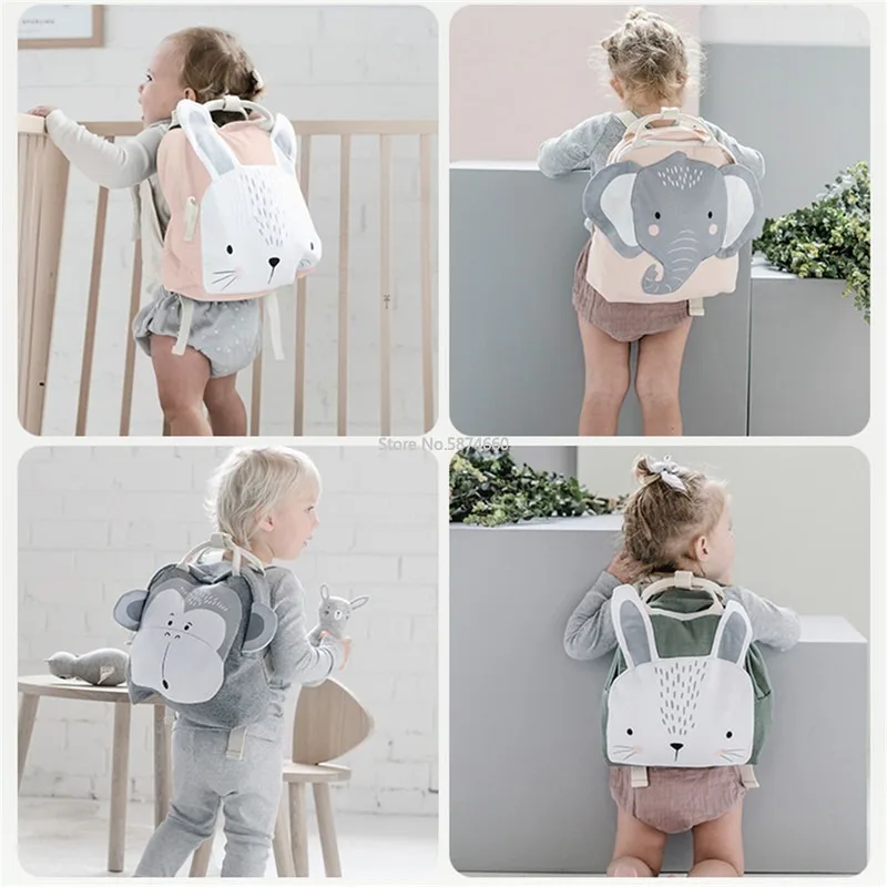 Ins Nordic Children Backpacks Animals Design Girl Boys Backpack Toddler Kids School Bags Kindergarten Cartoon Rabbit Bag