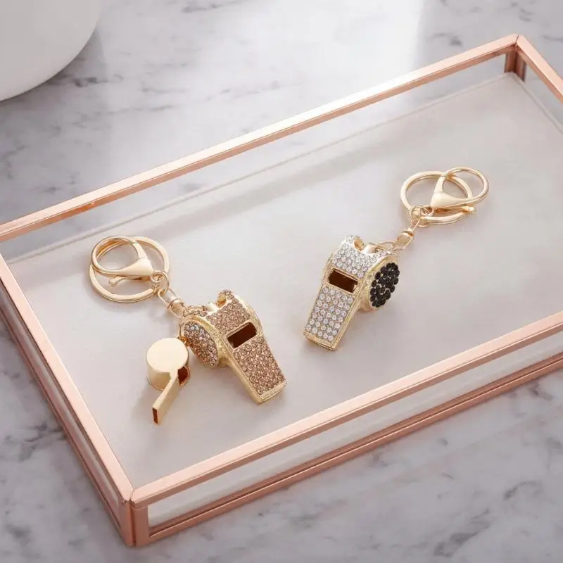 Premium Metal Crystal Rhinestone Whistle with Sturdy Keychain for Referees Coaches Public Safety Staff