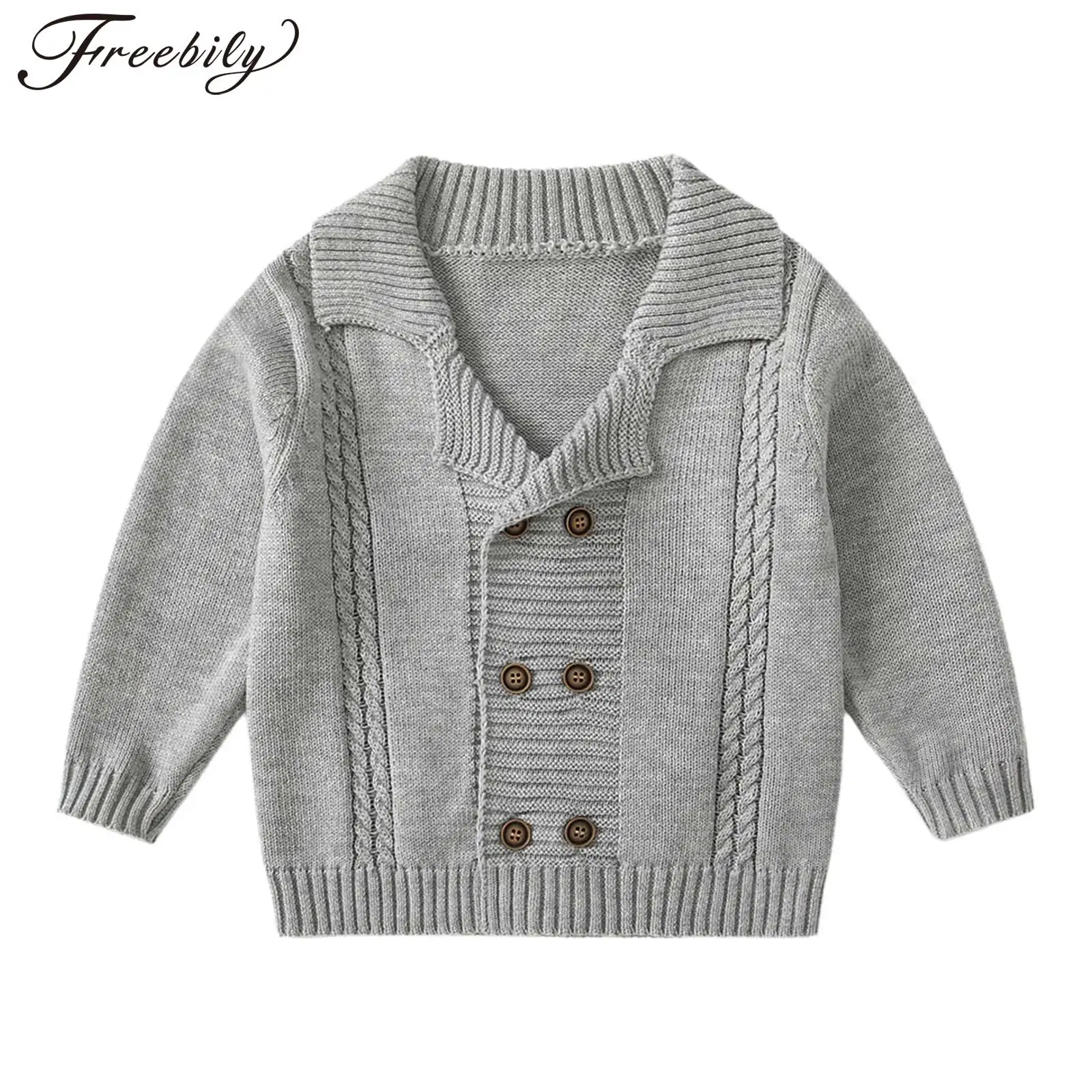 

Toddler Baby Boys Fashion Knitted Cardigan Sweater Long Sleeve Double-Breasted Jacket Outerwear Casual Spring Autumn Clothes