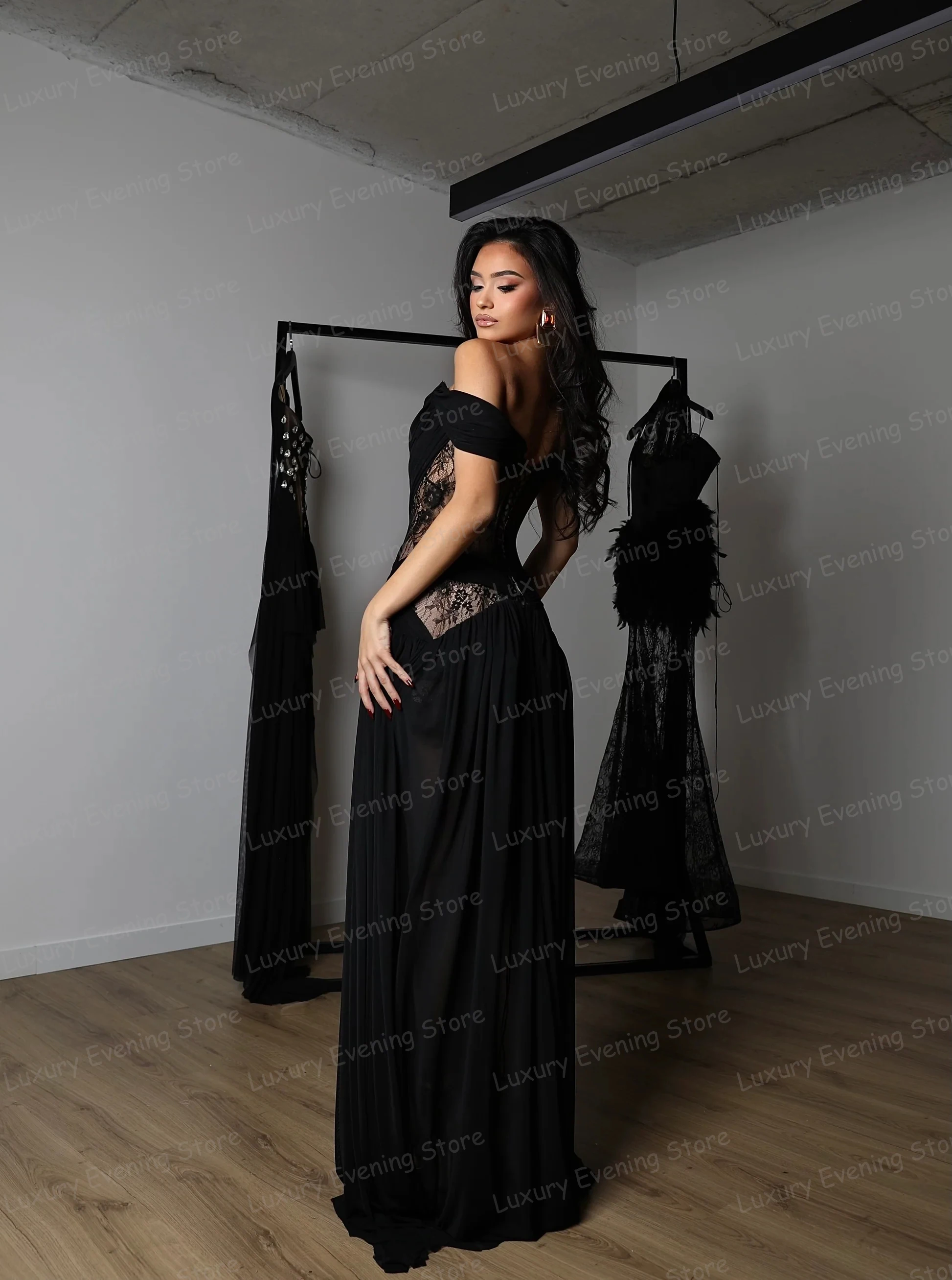 Black Mermaid Evening Dresses Woman's Sexy Hollow Lace Sleeveless Prom Gowns Vestidos De Novia Customized Party Fashion Gala