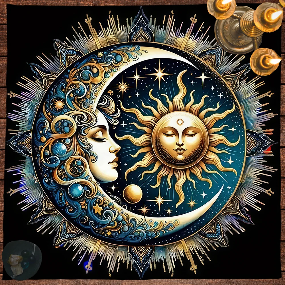 50/75/110/137cm Tarot mat Sun And Moon Tarot Tablecloth Pagan Altar Cloth For Spread Tarot Reading Cover Divination Tarot Mat