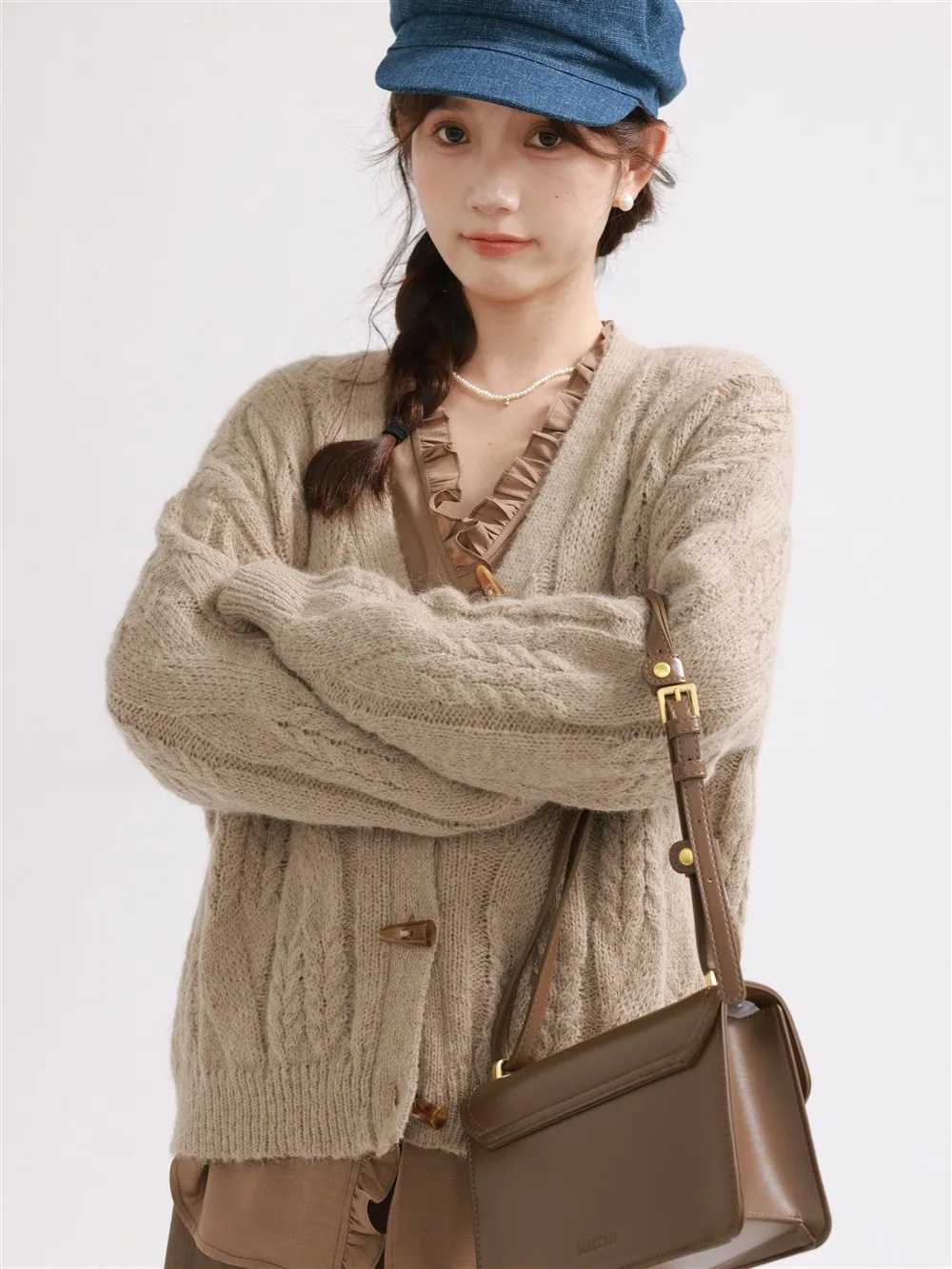 المرأة سيدة الصوف سترة متماسكة خمر لينة مريحة تبديل زر سترة معطف فضفاض الخامس الرقبة ملابس خارجية شيك الدافئة كسول نمط سترة #4