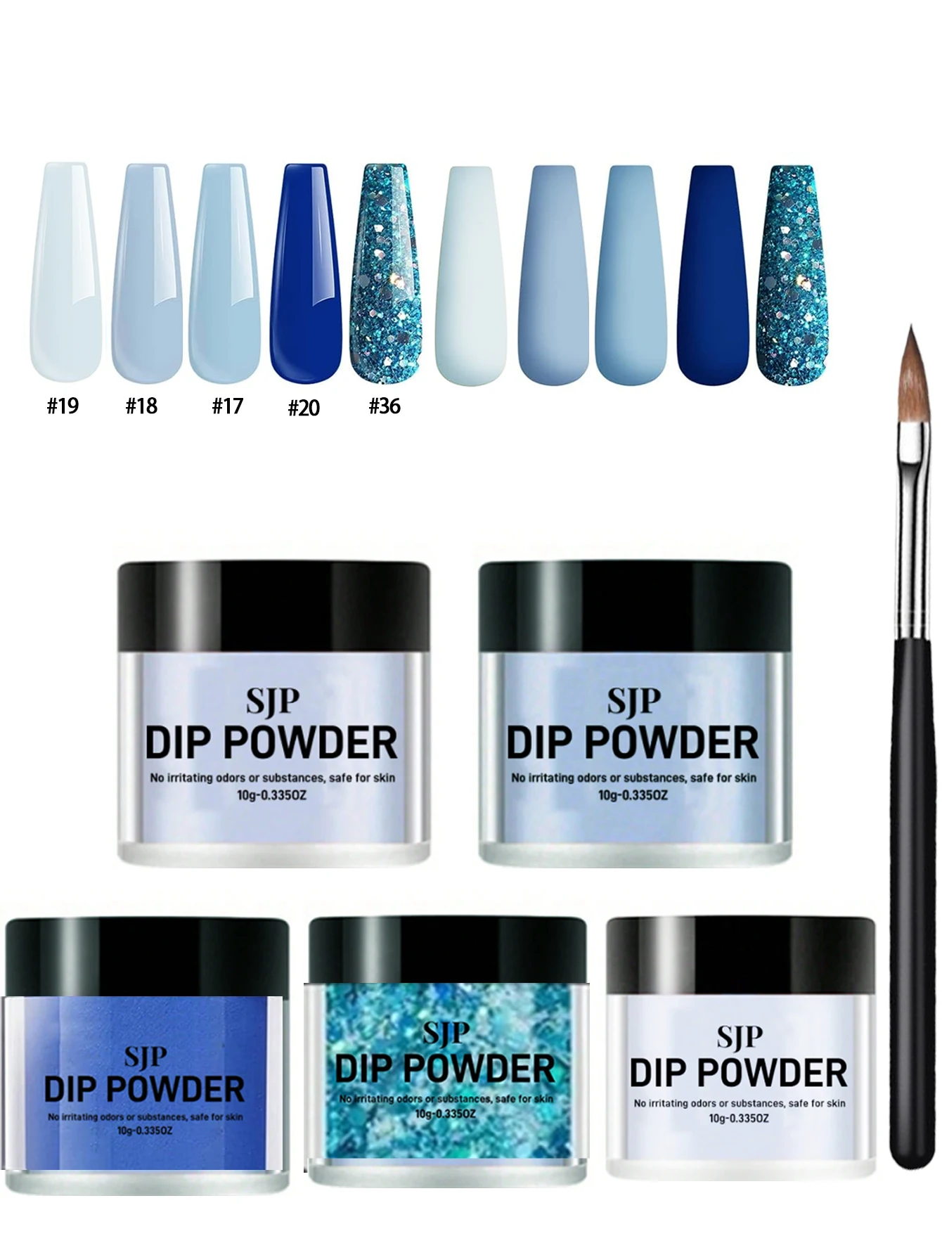 5 pçs kit de pó de imersão de cor de pó acrílico, pó de imersão de unhas e escova de pó acrílico para manicure francesa, adequado para casa nai