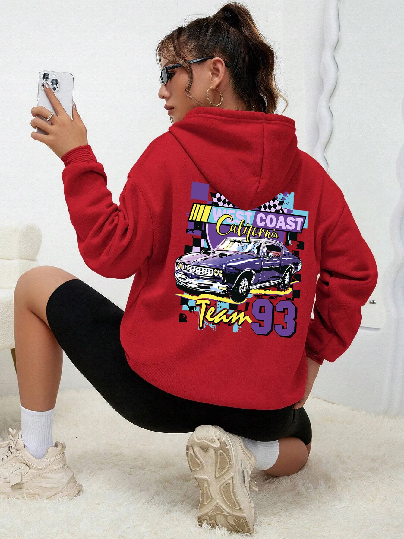 Hip Hop Street Casual Print Sweatshirt Women Harajuku Loose Hooded Fashion Soft Pocket Hoodies Autumn Warm Female Clothes