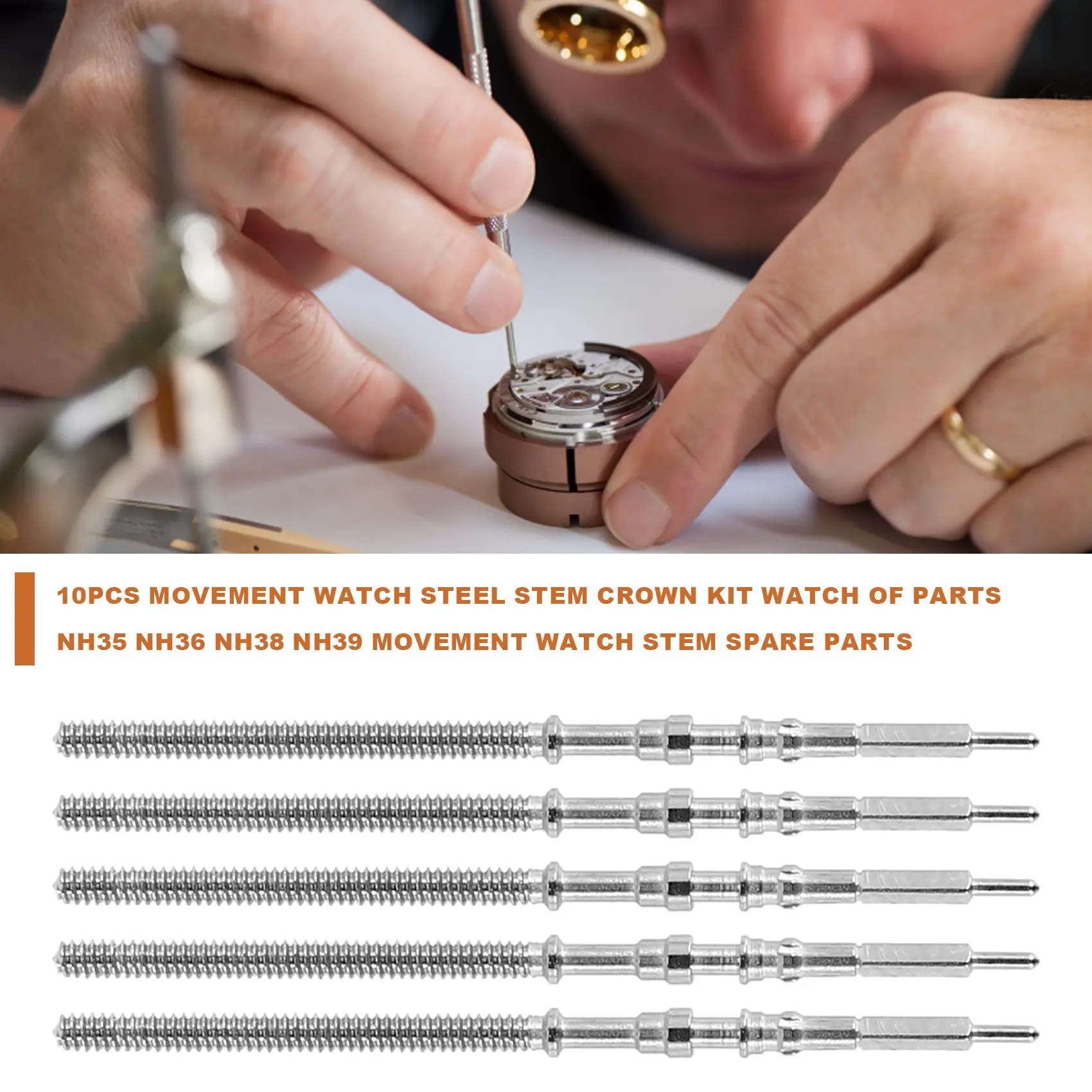 Movimento Assista Aço Stem Crown Kit, Assista Peças De Reposição, NH35, NH36, NH38, NH39, 10Pcs