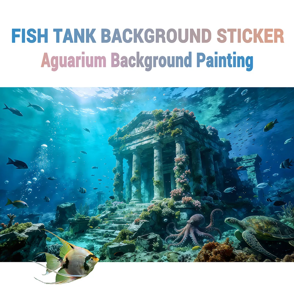 Underwater Ancient Castle，Fish Tank Background Painting，Aquarium Stickers，Self-Adhesive Front，Aquarium Landscape Decoration