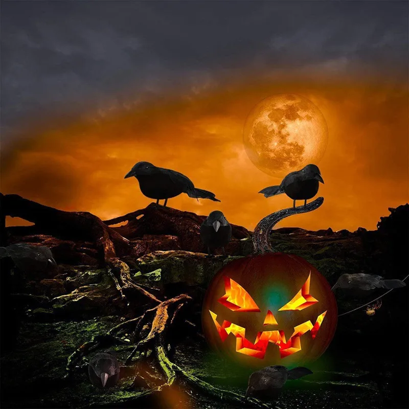 Halloween Party Decorations 2023 Realistic Artificial Crows Ornament  Haunted House Party Scenes Prop Halloween Decor