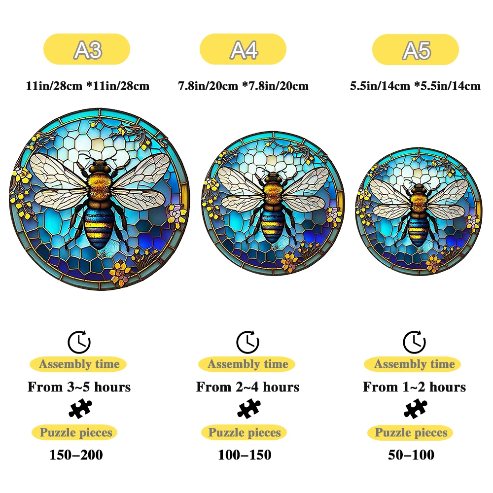 Round Puzzle Bee Beautiful Insect Wooden Jigsaw Puzzle Educational Creative Beautification Gift Perfect Gift Decorative Style