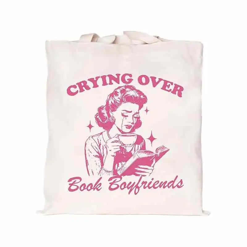 LB08 Book Canvas Tote Bag for Women, Reusable Grocery Bags Book Lovers Gifts for Readers