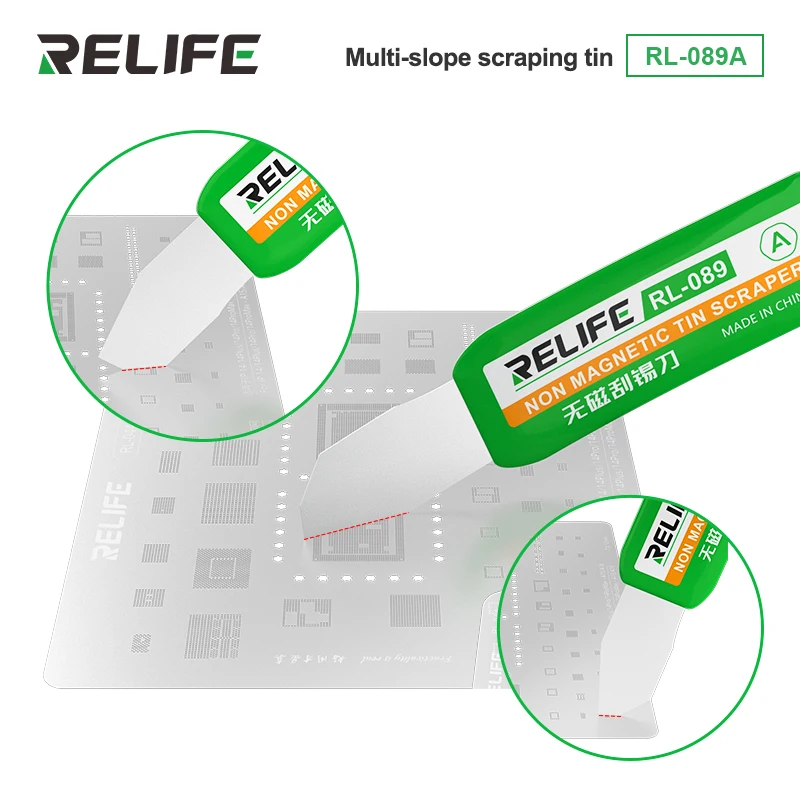 RELIFE RL-089 raschietto per la rimozione della latta Non magnetico scheda principale del telefono cellulare ad alta resistenza IC CPU strumento manuale per raschiare la latta