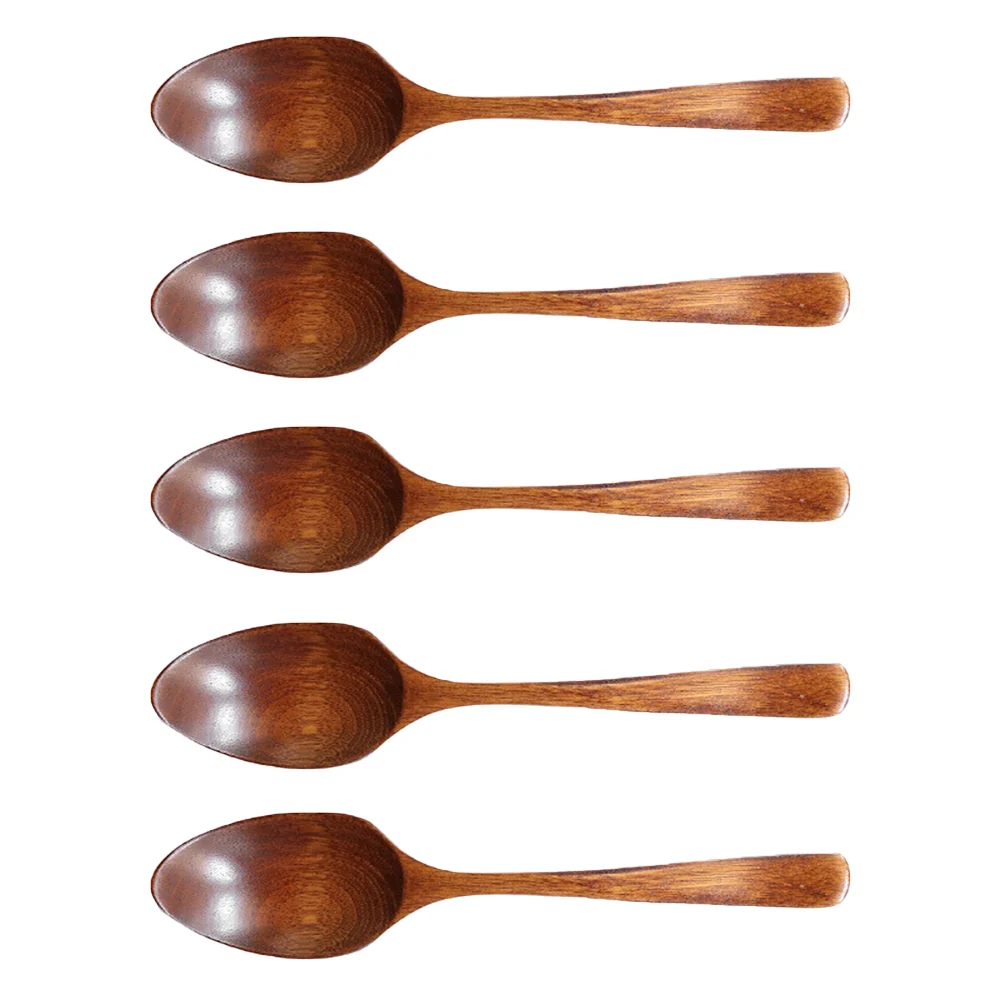 

5PCS Wooden Spoons Handle Natural Solid Ecofriendly Japanese Style Soup Eating Rice Kitchen Utensils Non Scratch Cookware