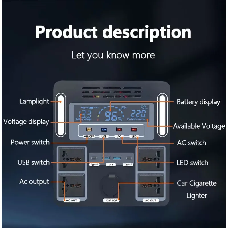 Solar Generator Power Bank Power Supply 1000W Portable Pure Sine Wave Power Station for Outdoor Activities