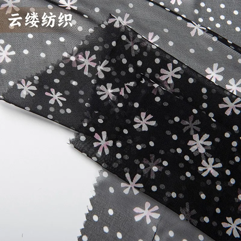 

This is a light luxury silk georgety fabric with base and white floral which transparent skin-friendly