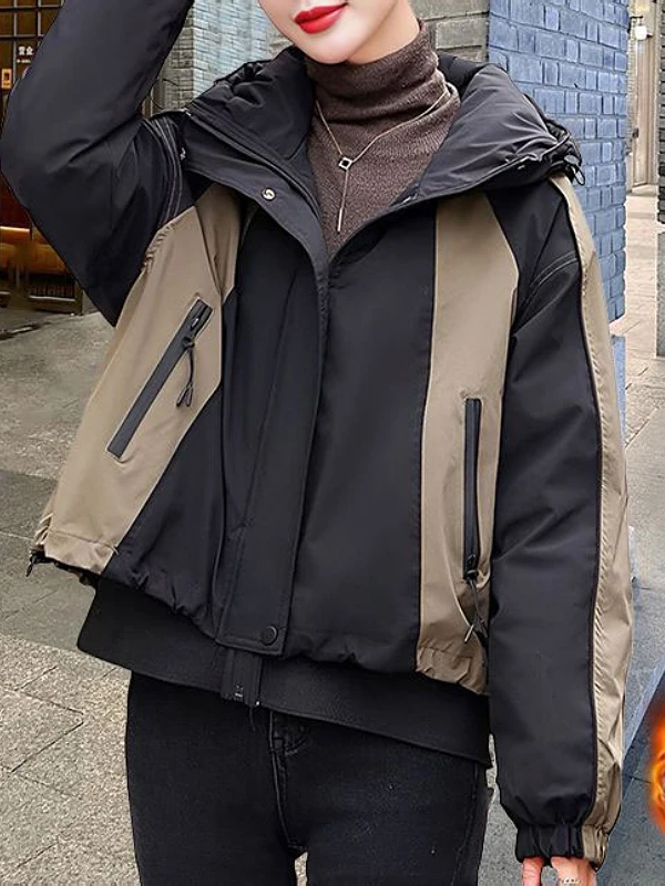 

plus Size Women's Jaet Outerwear 2026 Spring New Loose Cotton Insertion Mixture Fce Lined Hooded Zipper Closure Thiened