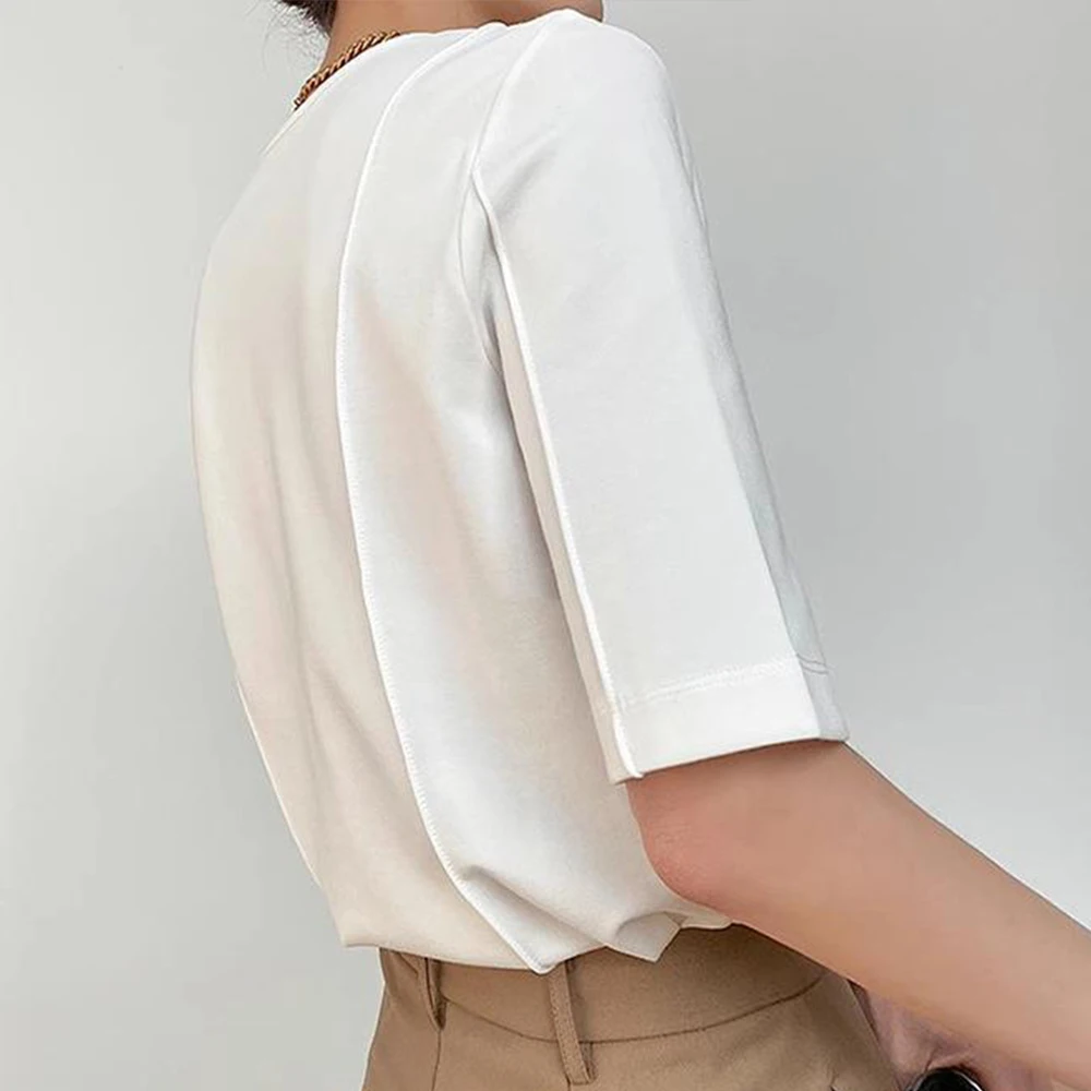 Simple Style office lady Casual T-shirt O-neck Fashion Half Sleeve Top