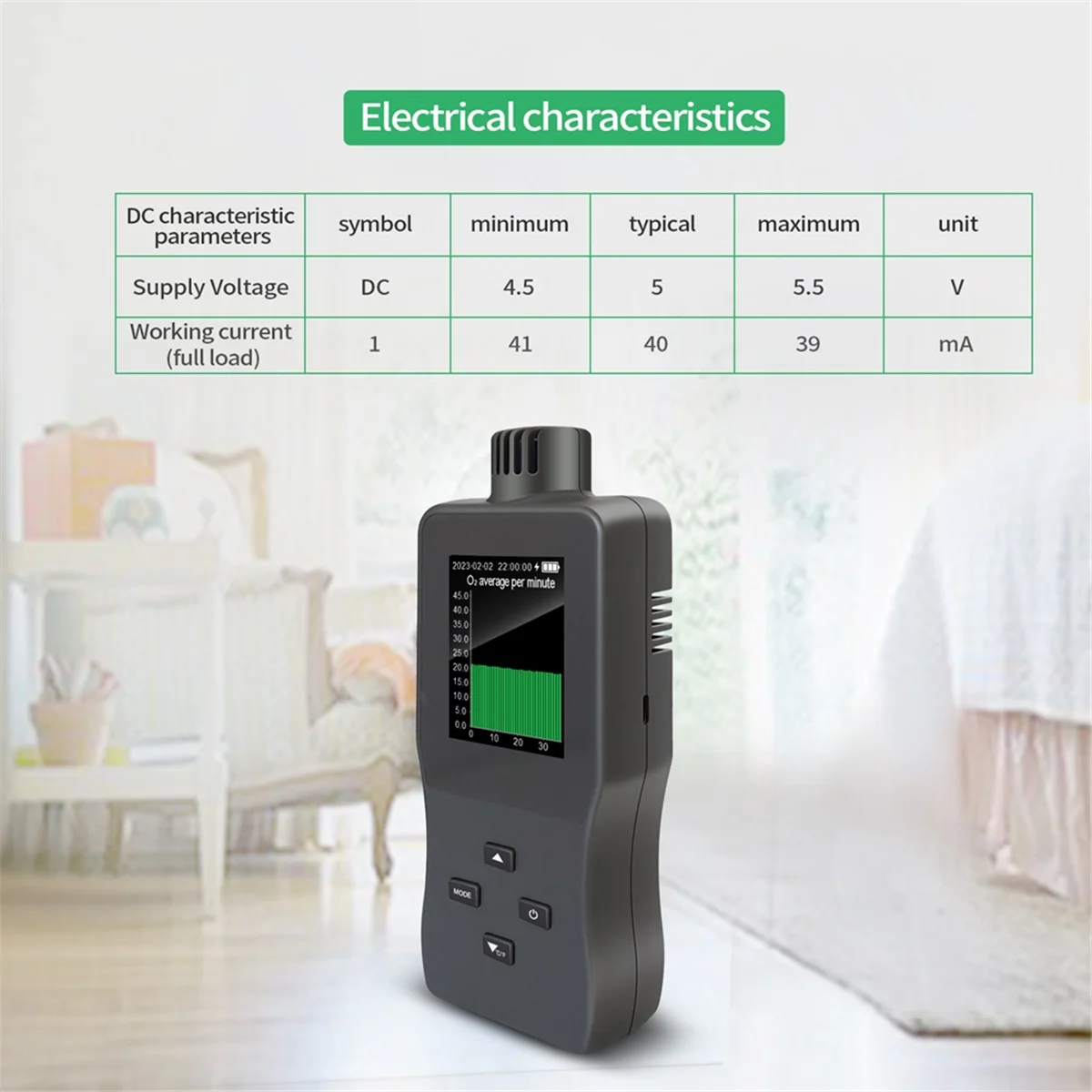 A002 A8 Handheld Digital Oxygen Detector Air Oxygen Concentration Alarms Value USB Rechargeable 2.8inch TFT Color LCD Screen
