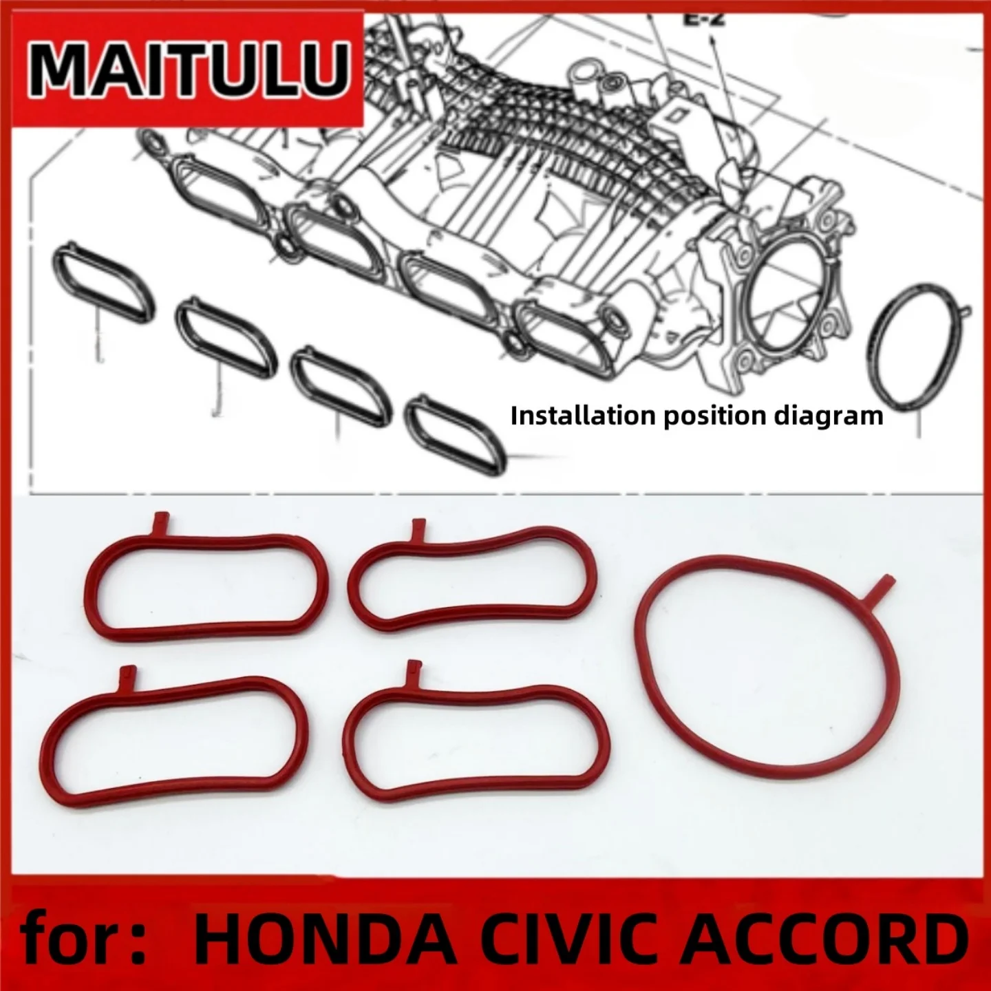 Engine Intake Manifold Rubber Gasket 17105-5AA-004 for CIVIC ACCORD Intake Gaskets Kit 171075AA004 Throttle Body Sealing Gasket