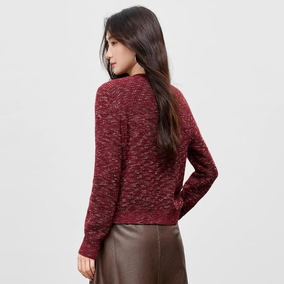 SENTUBILA Elegant Vest voor Vrouwen Gebreid 2025, Winter Ronde Hals Contrast Kleur Tops Lange Mouw Rechte Truien W53HB3757