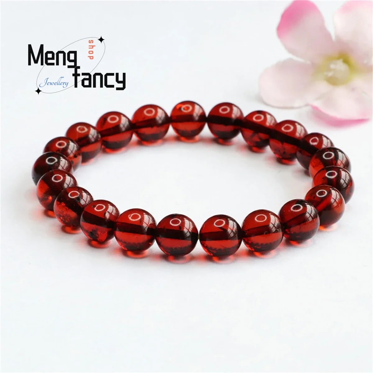 

Natural Blood Pur Amber Round Bead Bracelet Simple Elegant Fashion Exquisite Personality Vintage Men Women Jewelry Holiday Gift