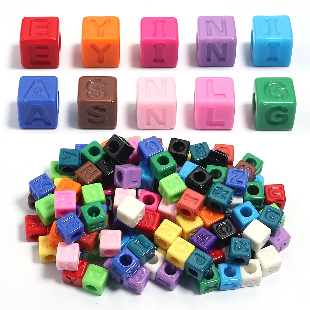 50Pcs/Lot Mixed Acrylic Square Letter Beads  Cube Spacer Alphabet Bead for Jewelry Making DIY Charm Bracelet Accessories