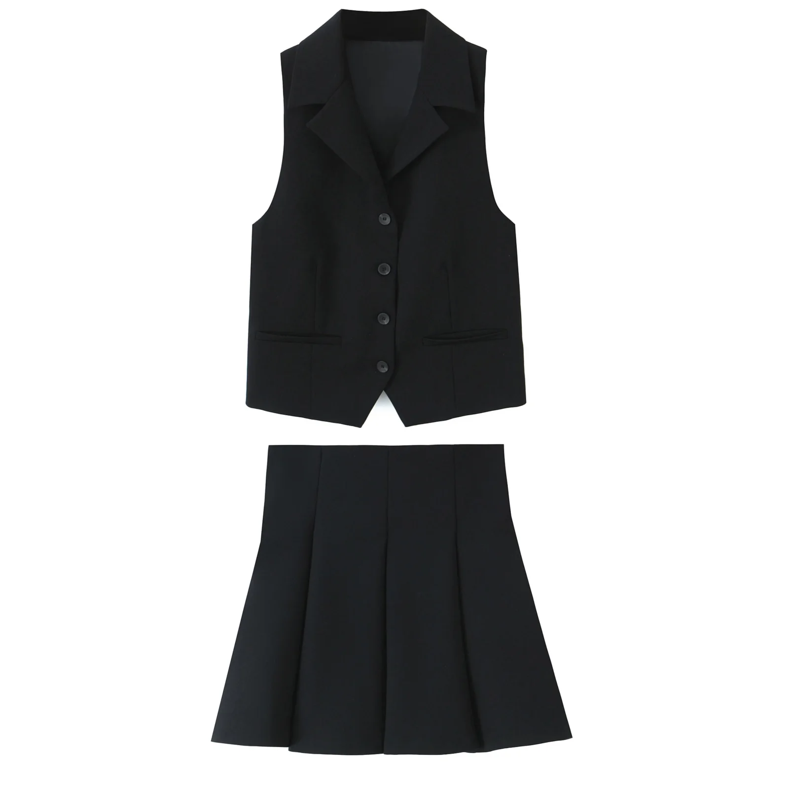 

Women's new fashion pocket decoration slim single breasted shirt style vest retro sleeveless women's vest chic top+Skirts suit