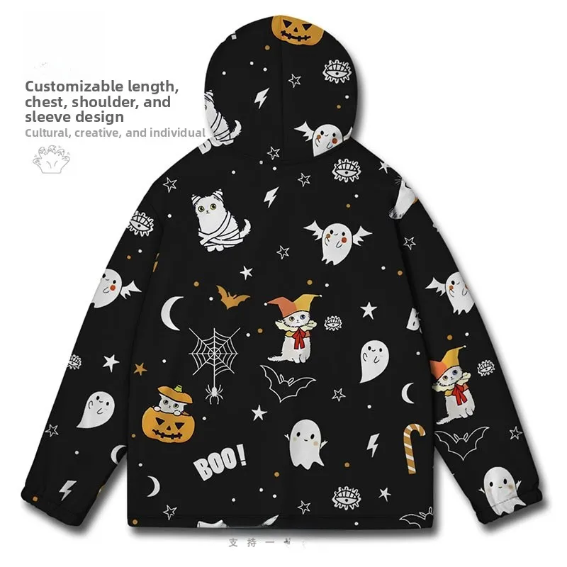 귀여운 호박 광대 고양이 할로윈 그래피티 재미있는 오픈 카디건 스웨트셔츠 남성 의류 무제한 스트레이트 튜브 프린트 스트리트웨어