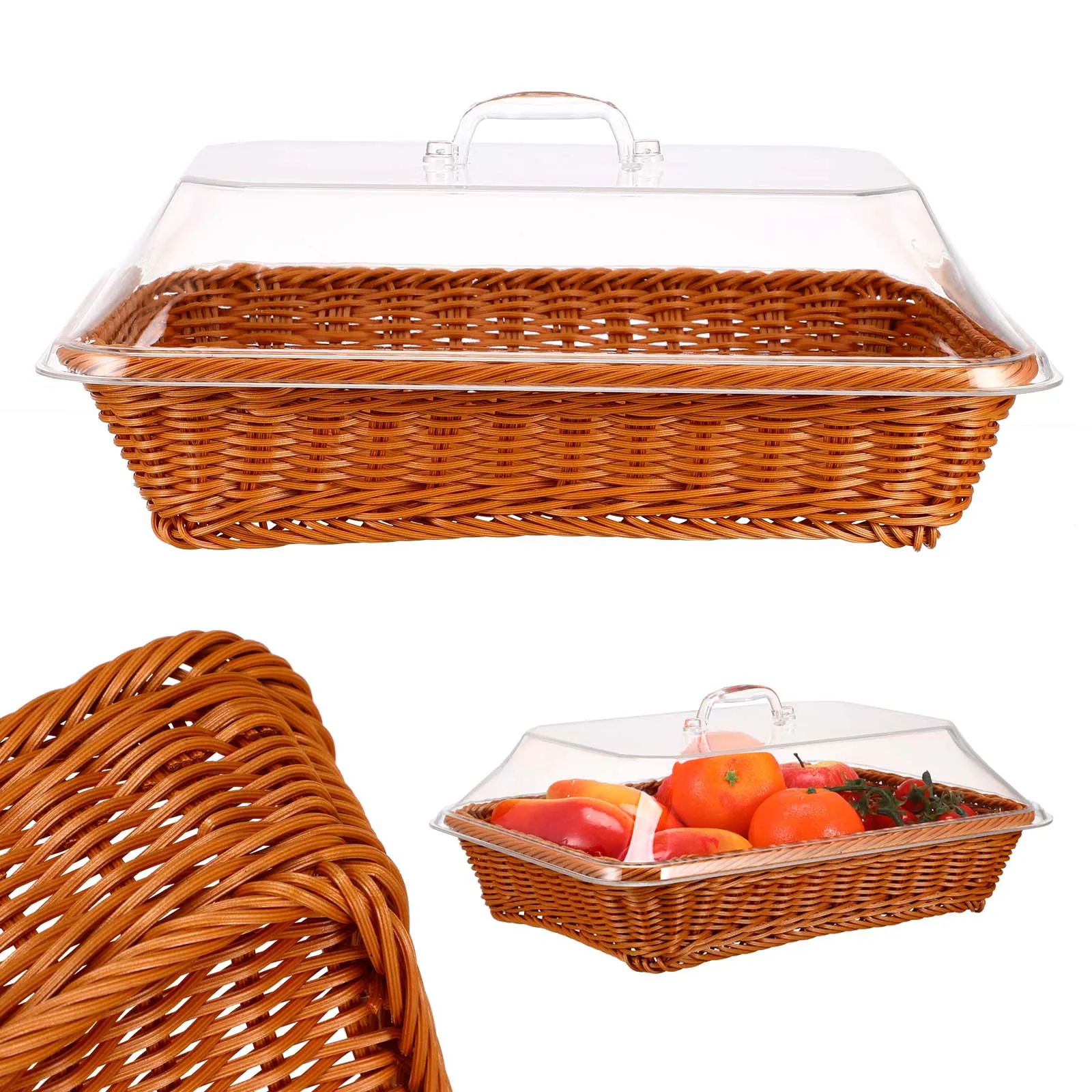 

Rattan Bread Basket with Lid Woven Natural Fiber Basket for Serving Bread Fruits Snacks Decorative Home Accessory