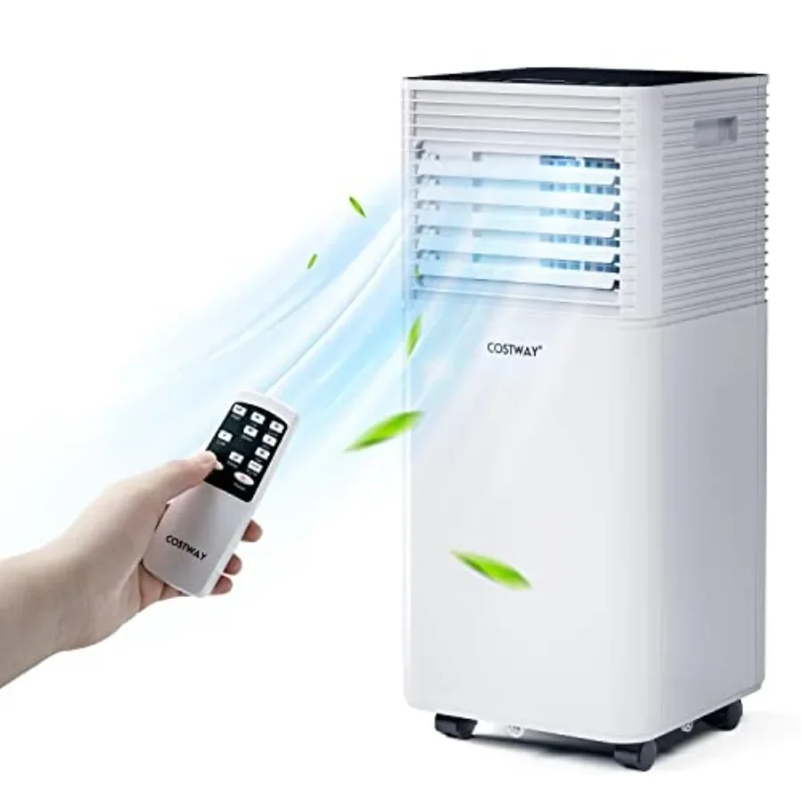 Portable Air Conditioner, 10000 BTU for bedroom/living room up to 350sq.ft, black ABS plastic, quiet sleep mode, remote control