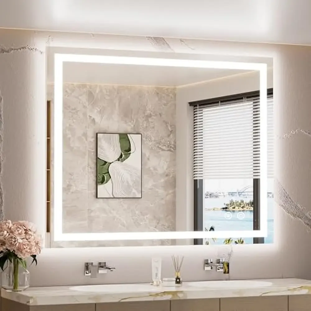 Brighter Front and Backlit LED Mirror 42x36 3-Color Illuminated Vanity Eco Upgraded Automatic Defog Anti-Fog Crystal Clear