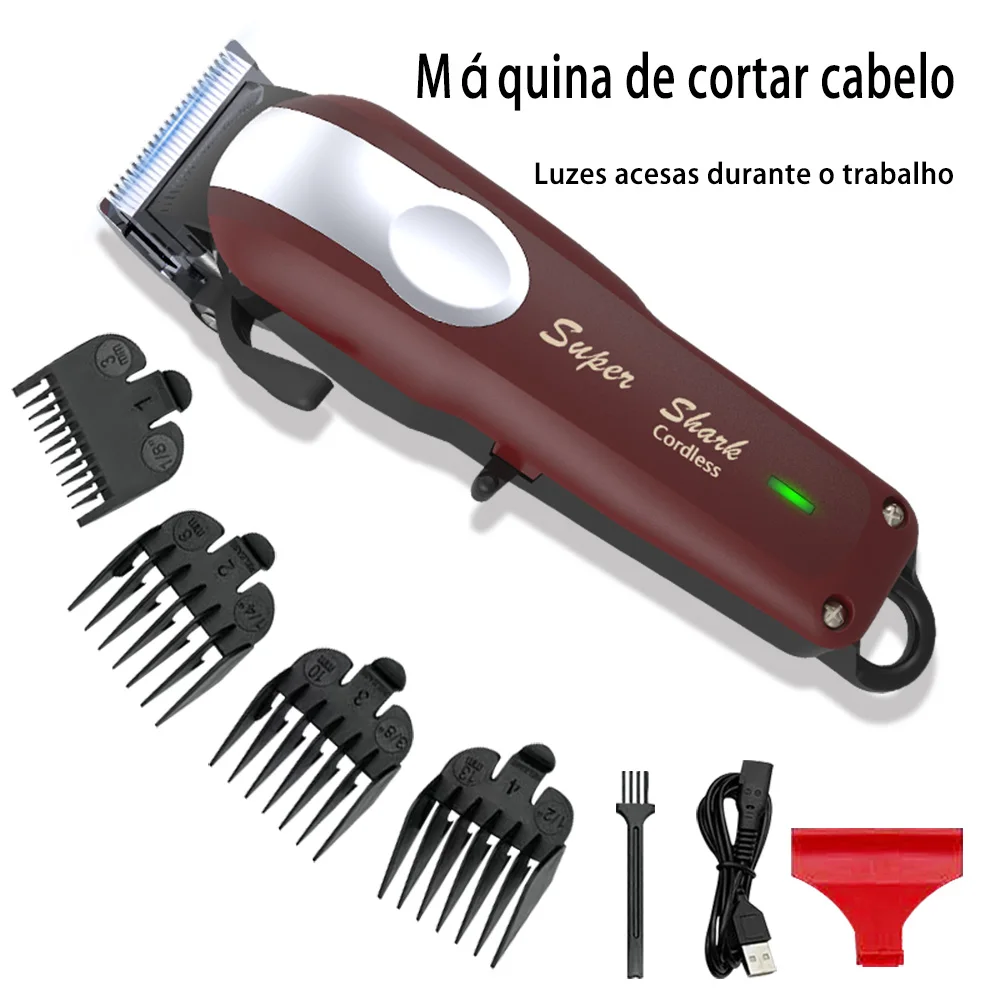 Máquina de cortar cabelo profissional, poderosa bateria de lítio, recarregável por usb, display led, casa, homem, barba, máquina de corte de cabelo