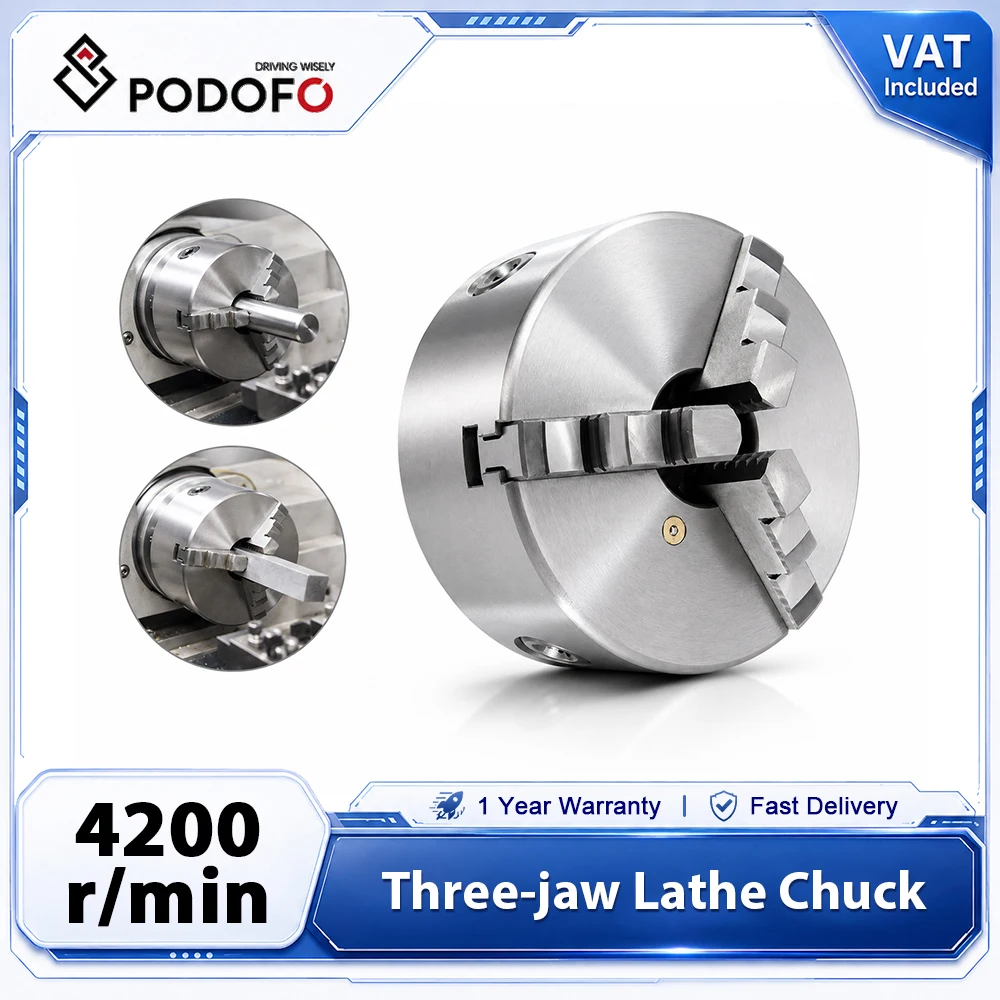 Mandrin de tour auto-centrant Podofo K11-100 à 3 mors, 100 mm (4 pouces), manuel, pour mini-tour, outils de tournage et de fraisage du métal, accessoires avec clé