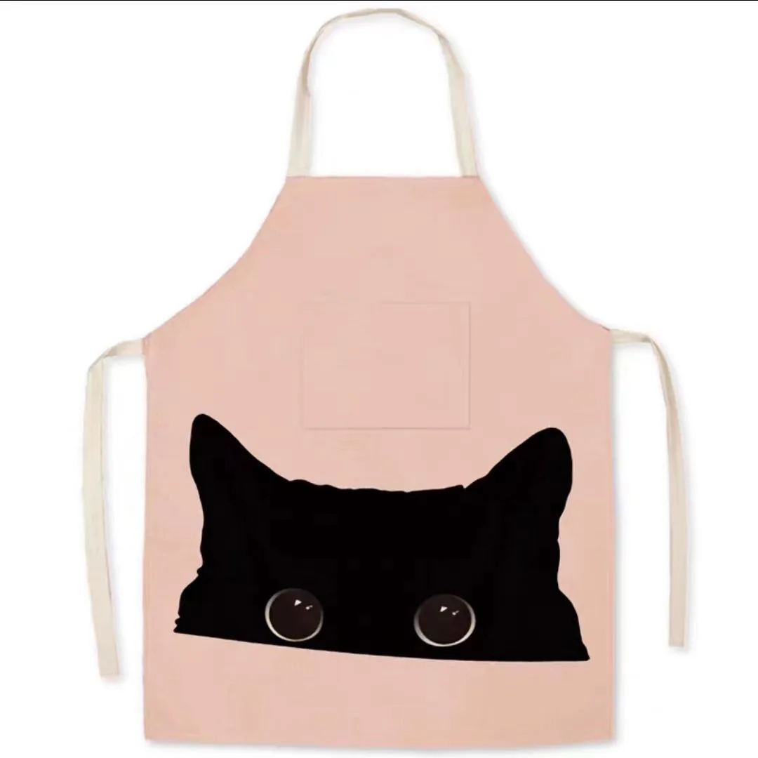 Cute dog and cat pattern apron kitchen cooking baking linen bib housework cleaning anti-oil stain sleeveless apron 68x55cm